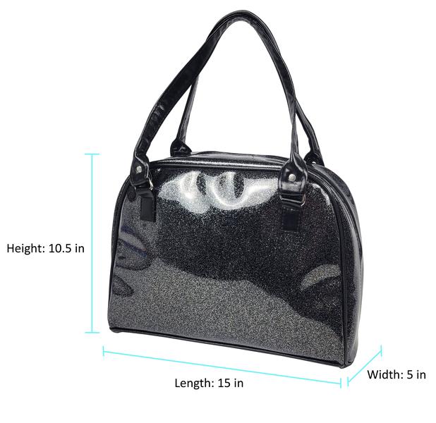 Faux Patent Leather Bowler Bag (Black)