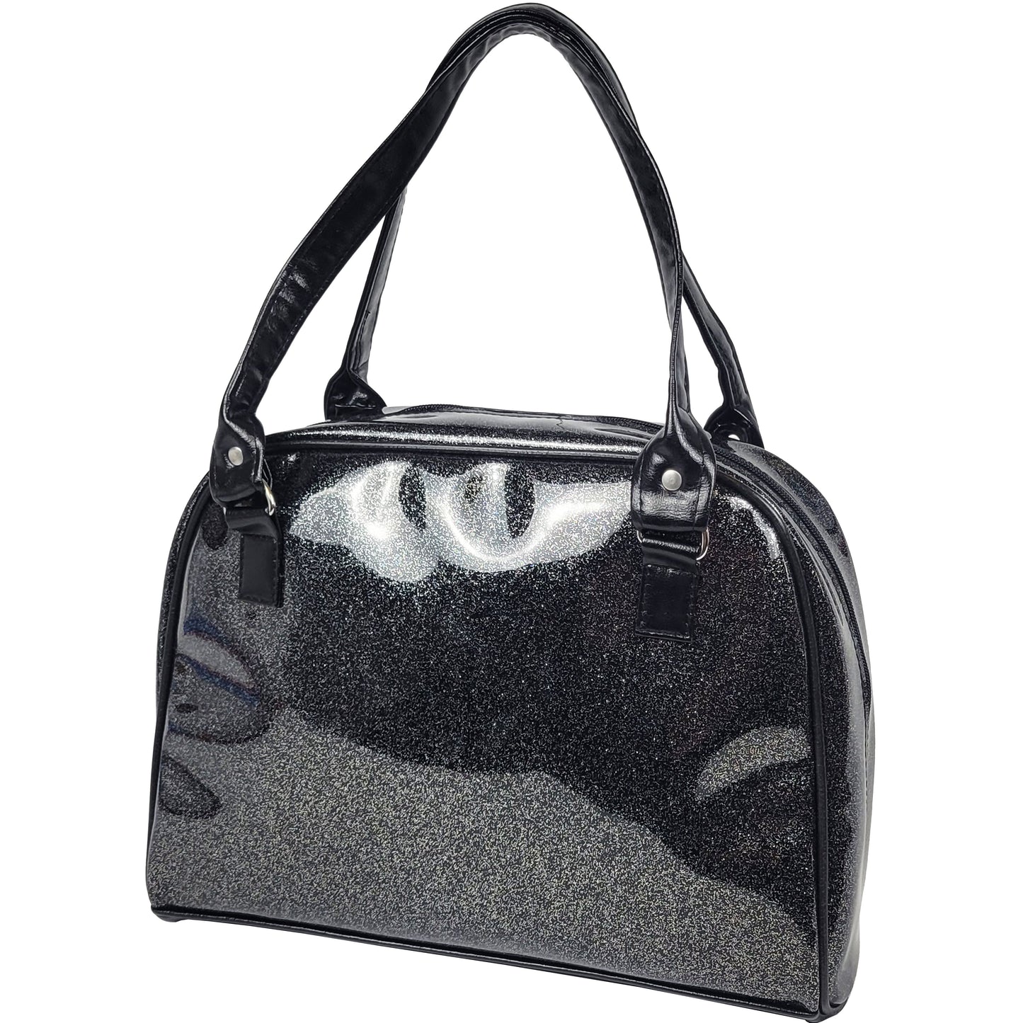 Faux Patent Leather Bowler Bag (Black)