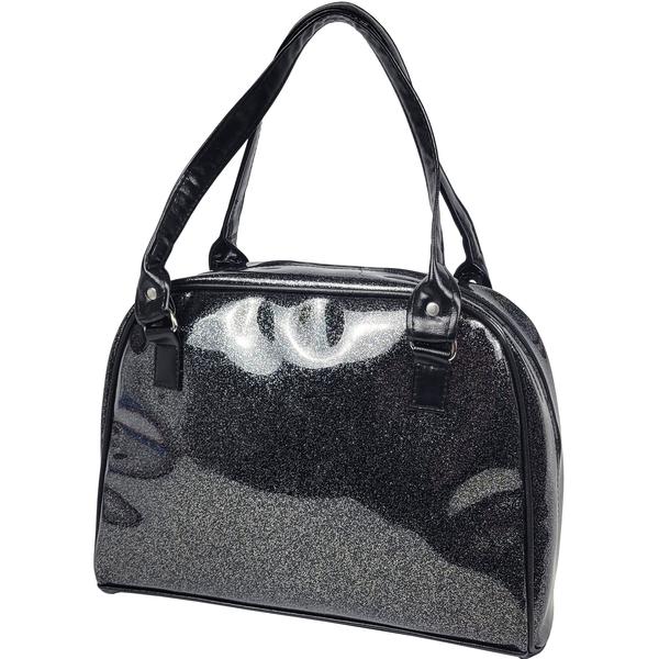 Faux Patent Leather Bowler Bag (Black)