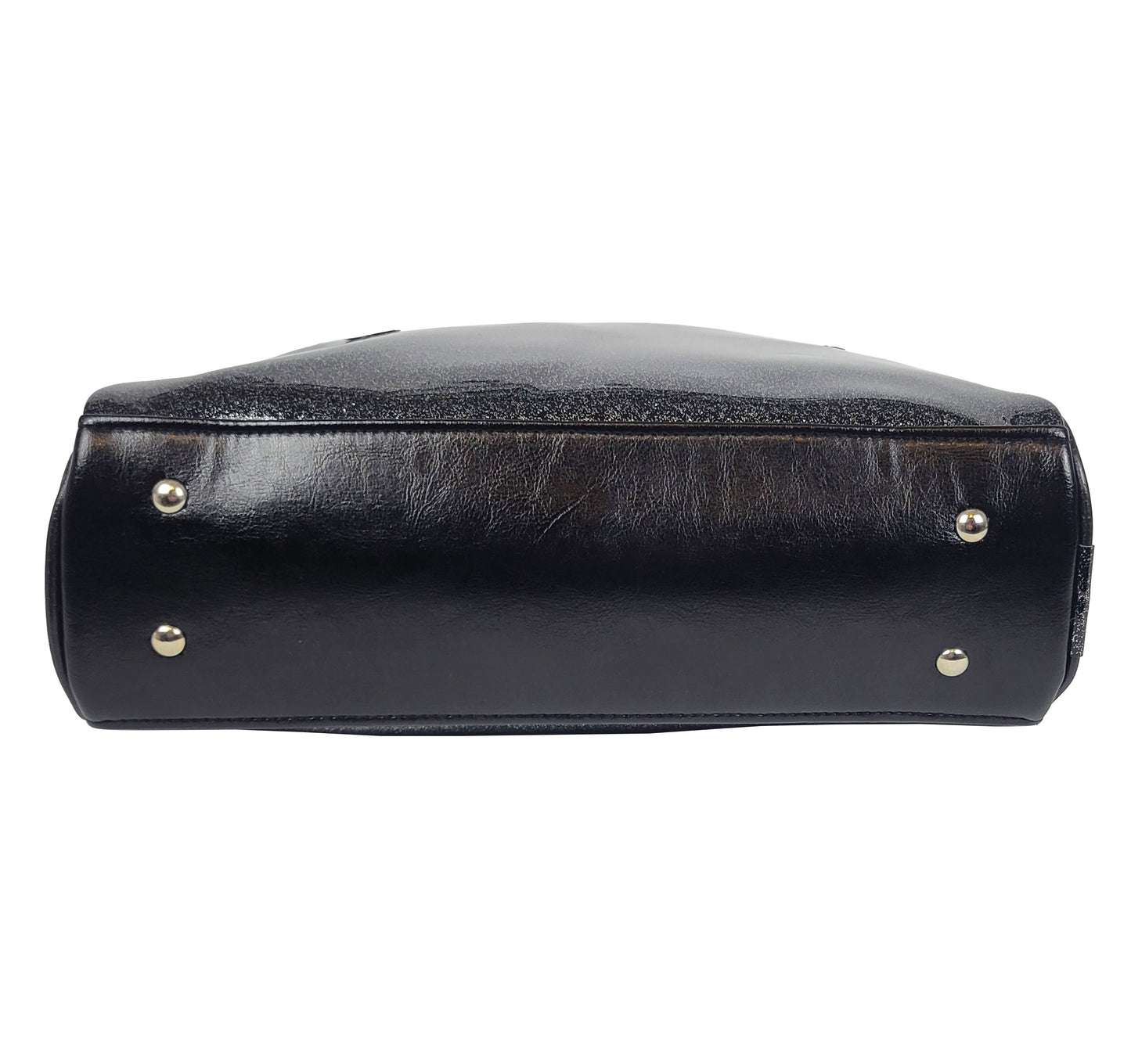 Faux Patent Leather Bowler Bag (Black)