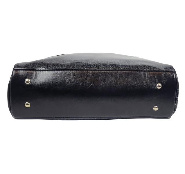 Faux Patent Leather Bowler Bag (Black)