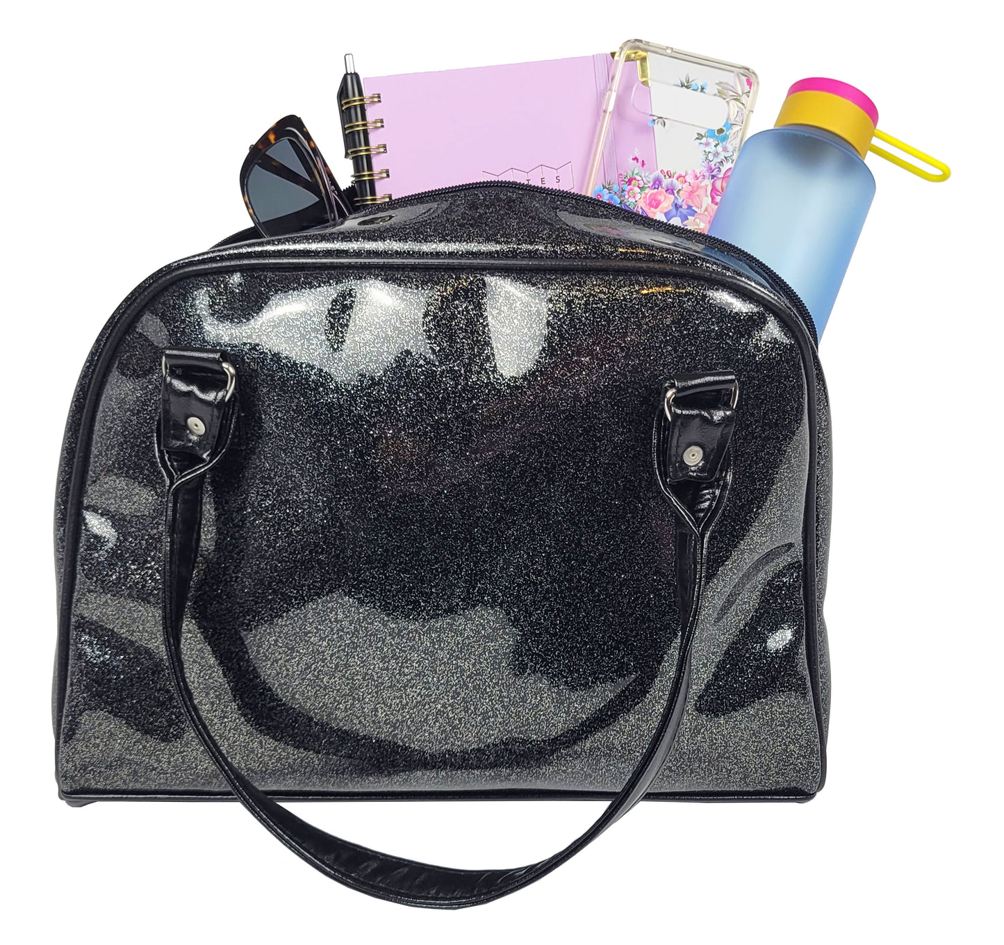 Faux Patent Leather Bowler Bag (Black)