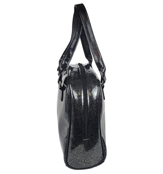Faux Patent Leather Bowler Bag (Black)