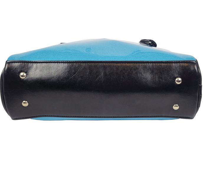 Faux Patent Leather Bowler Bag (Blue)