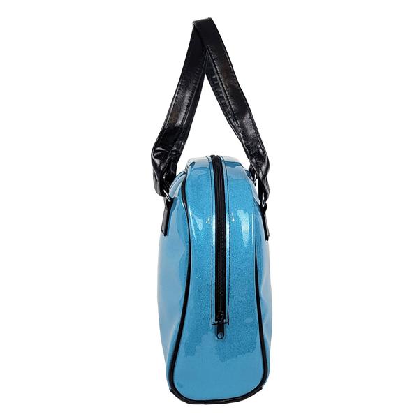 Faux Patent Leather Bowler Bag (Blue)