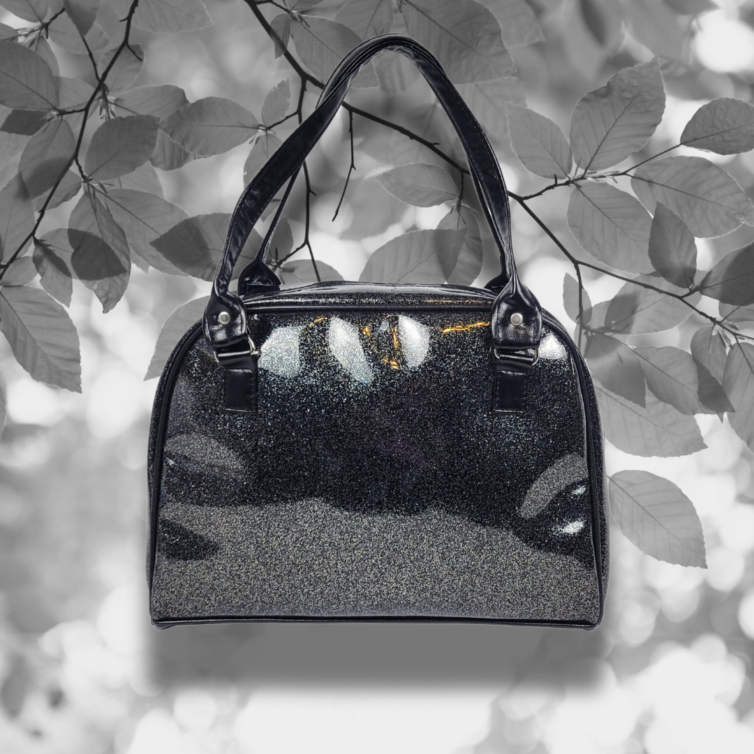 Faux Patent Leather Bowler Bag (Black)