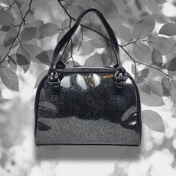 Faux Patent Leather Bowler Bag (Black)