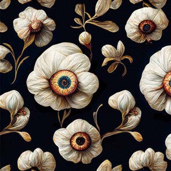 Dark Bowler Bag (White Eyeball Flowers)