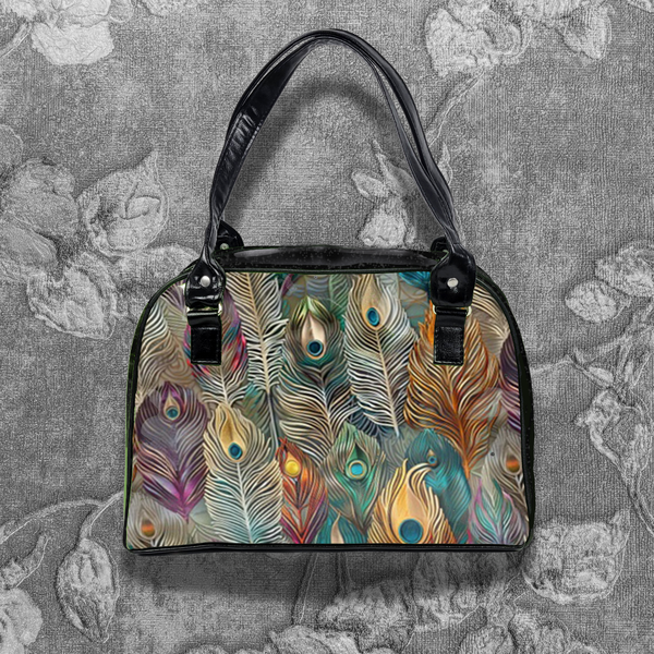 Flora & Fauna Bowler Bag (Rainbow Feathers)