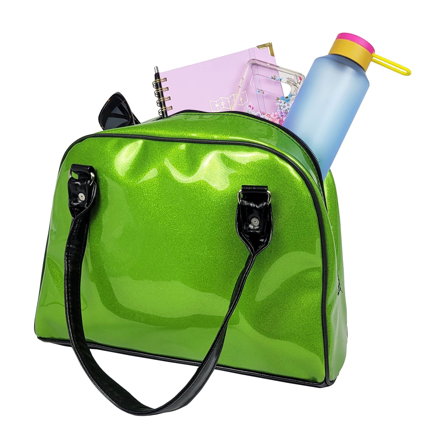 Faux Patent Leather Bowler Bag (Green)