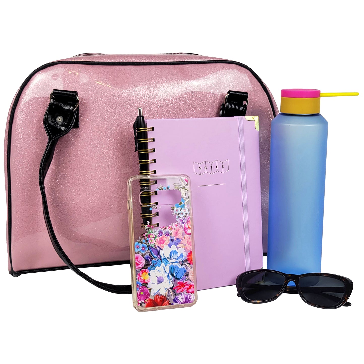 Faux Patent Leather Bowler Bag (Pink)