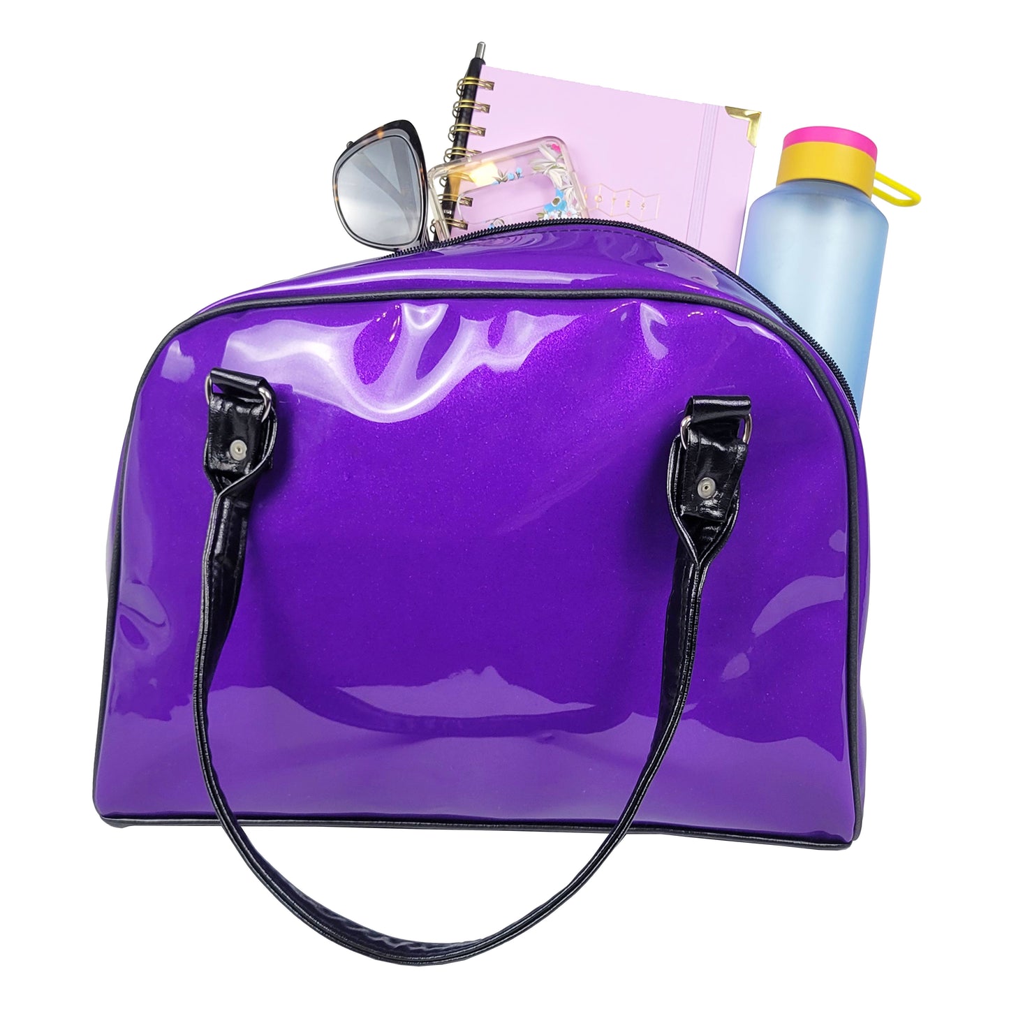 Faux Patent Leather Bowler Bag (Purple)