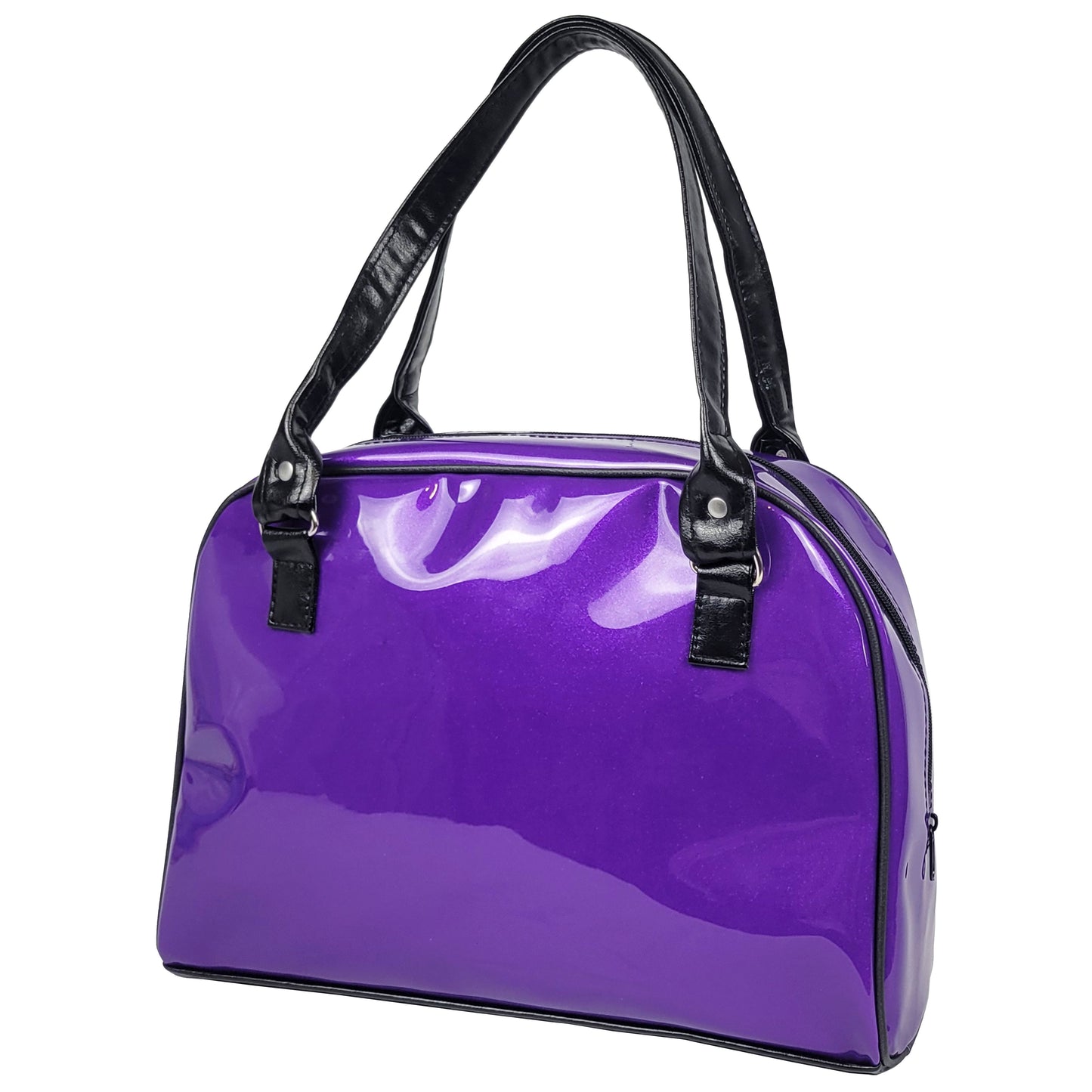 Faux Patent Leather Bowler Bag (Purple)