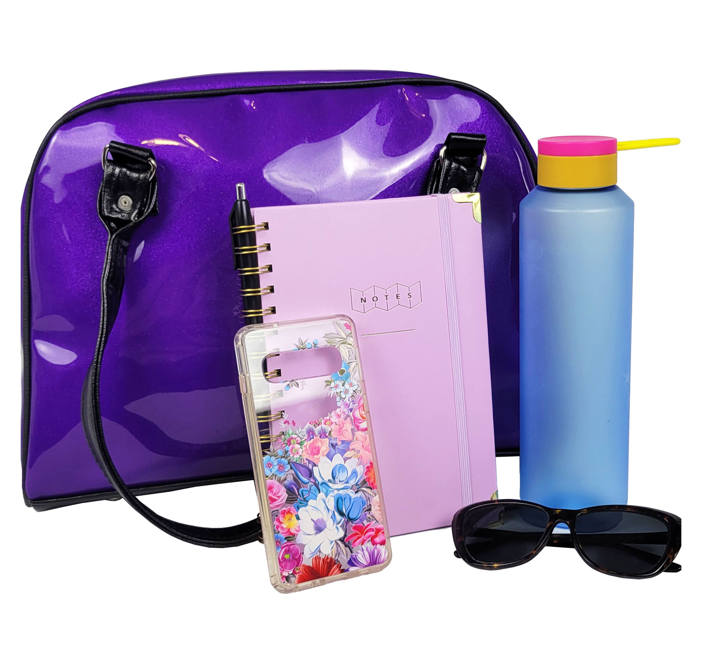 Faux Patent Leather Bowler Bag (Purple)