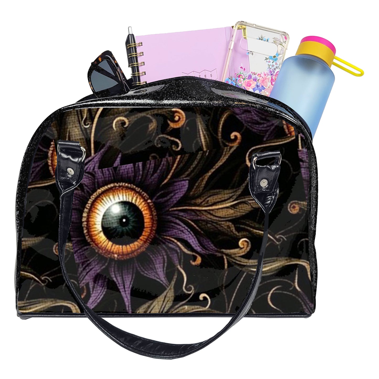 Dark Bowler Bag (Purple Eyeball Flowers)