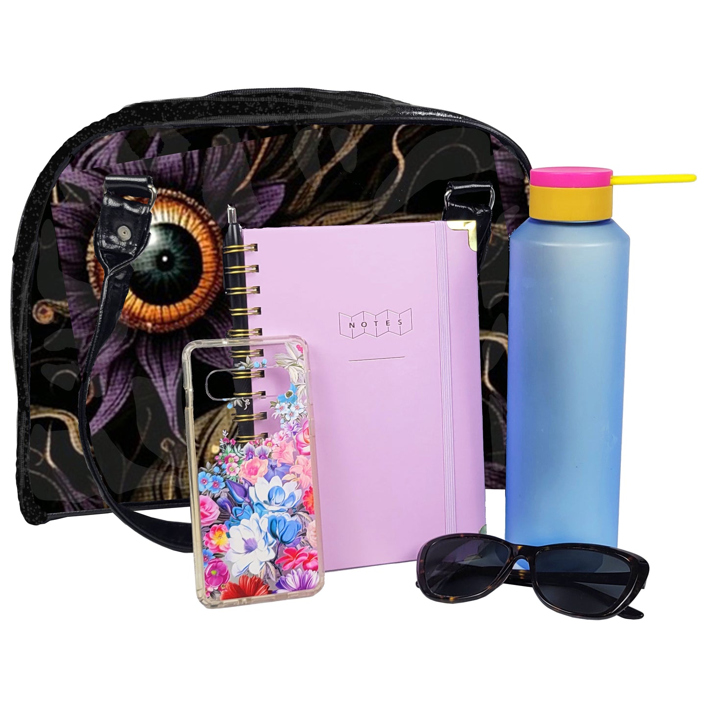 Dark Bowler Bag (Purple Eyeball Flowers)