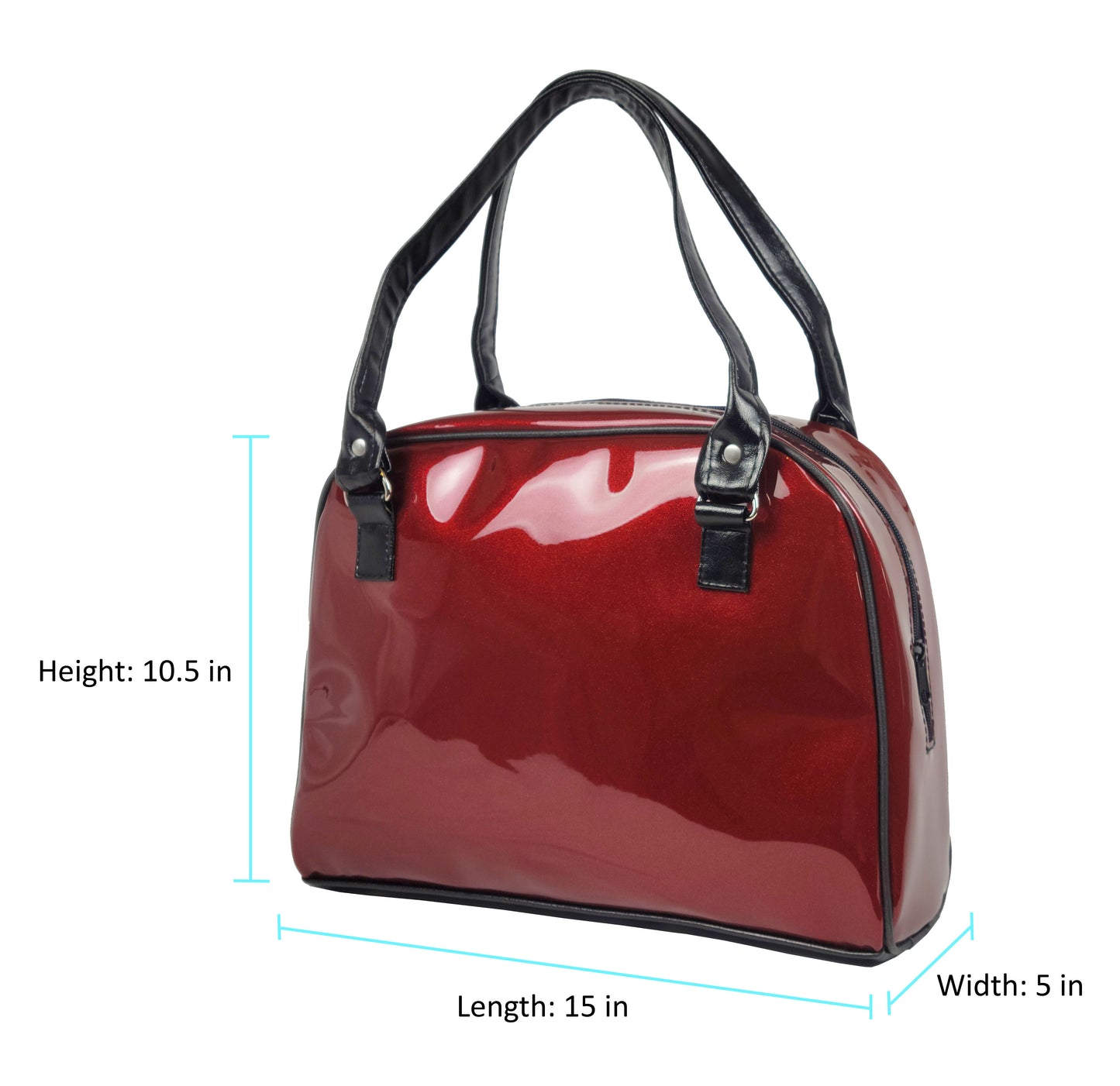 Faux Patent Leather Bowler Bag (Burgundy/Red)