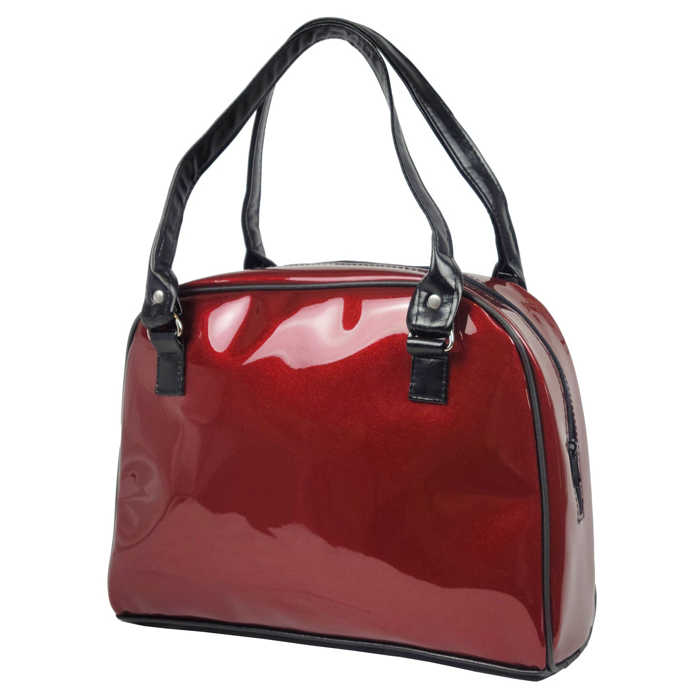 Faux Patent Leather Bowler Bag (Burgundy/Red)