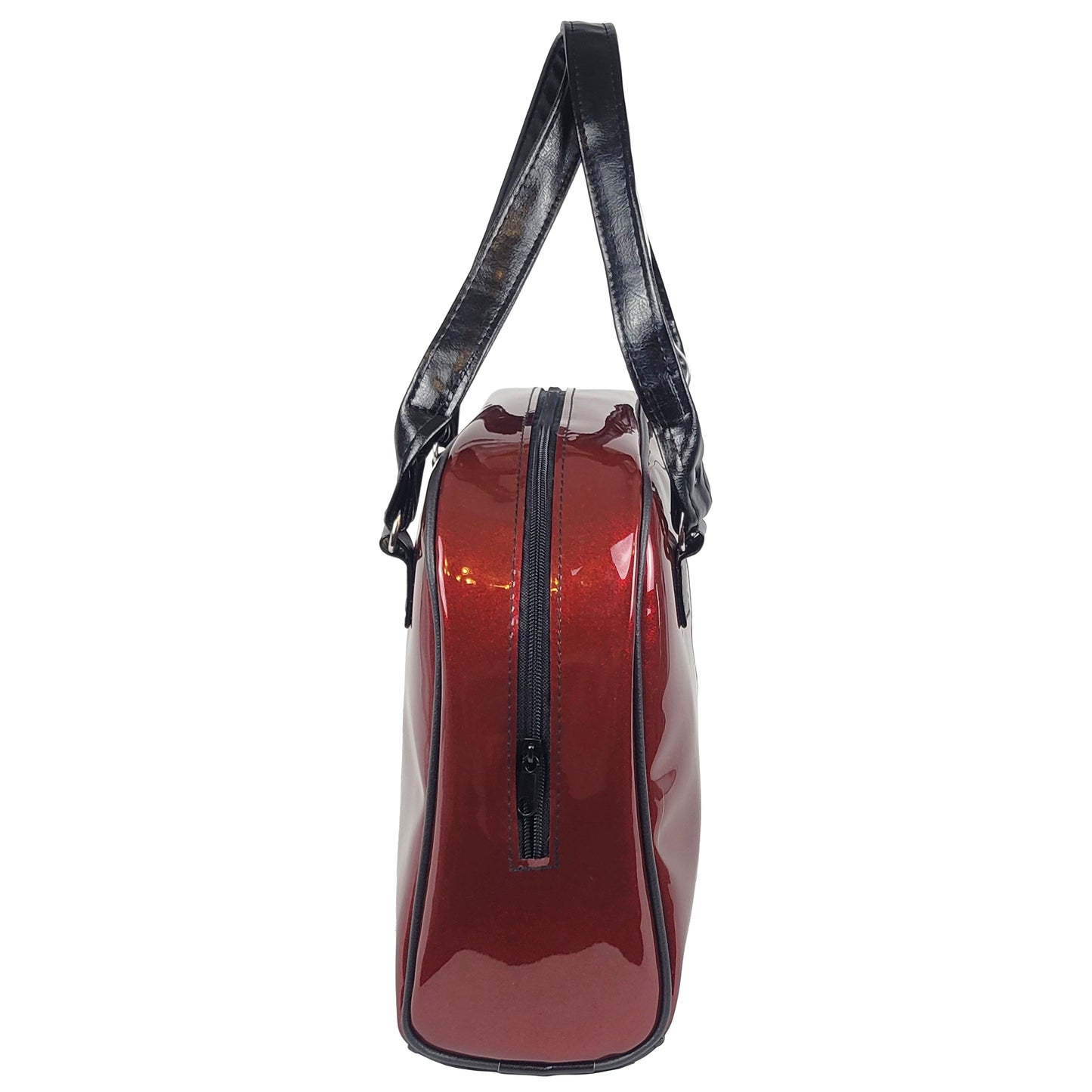 Faux Patent Leather Bowler Bag (Burgundy/Red)