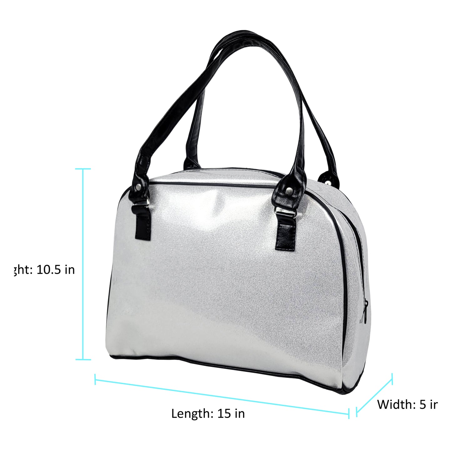 Faux Patent Leather Bowler Bag (Silver-Diamond)