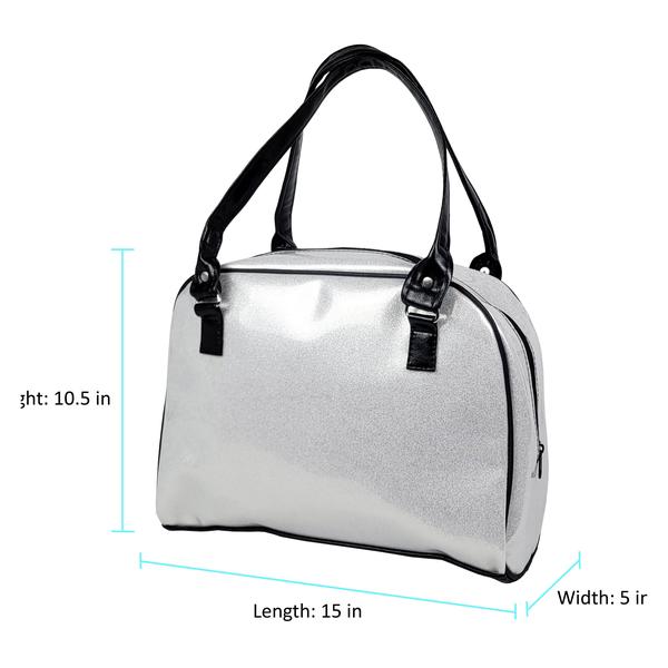 Faux Patent Leather Bowler Bag (Silver-Diamond)
