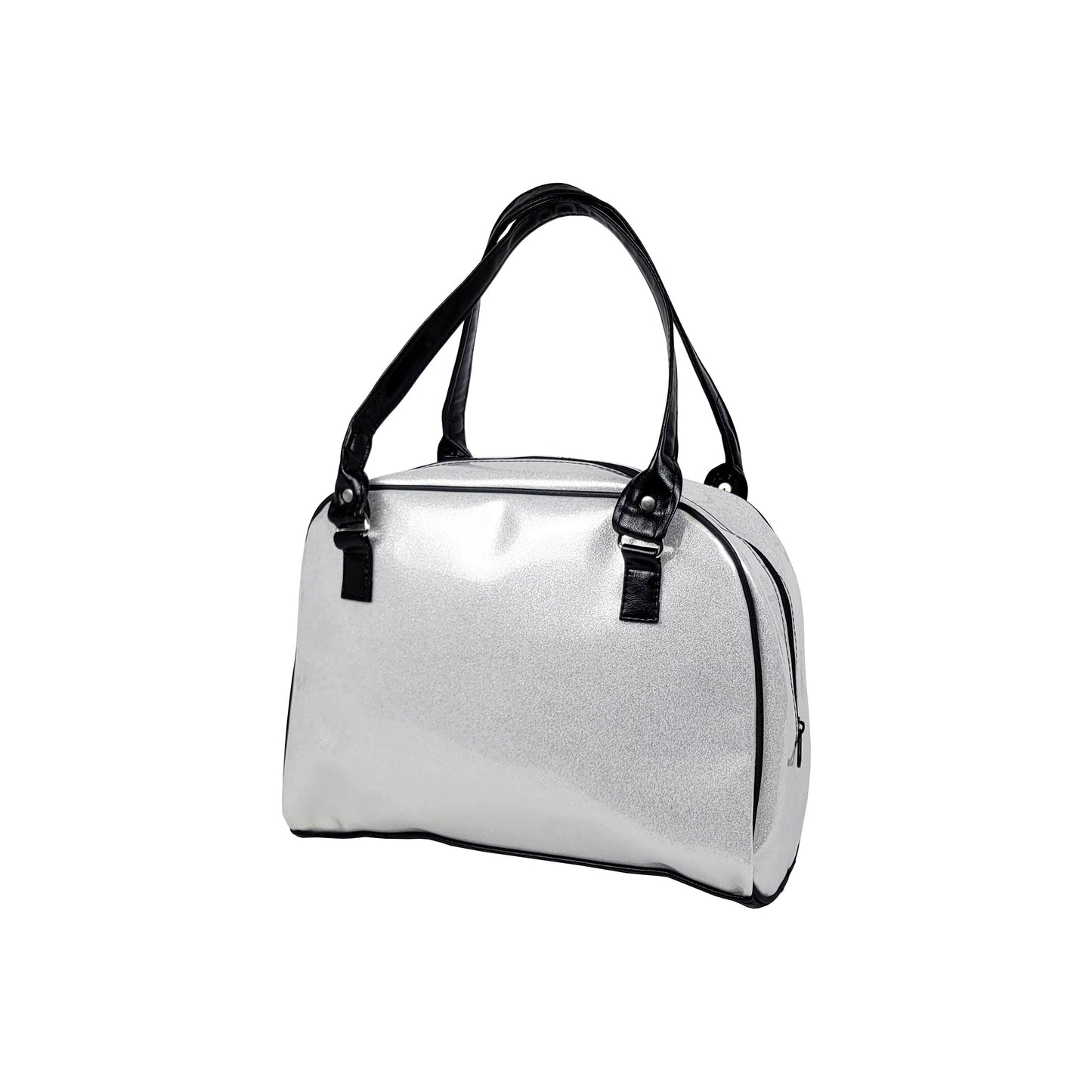 Faux Patent Leather Bowler Bag (Silver-Diamond)