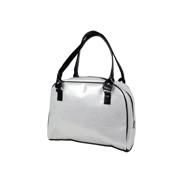 Faux Patent Leather Bowler Bag (Silver-Diamond)