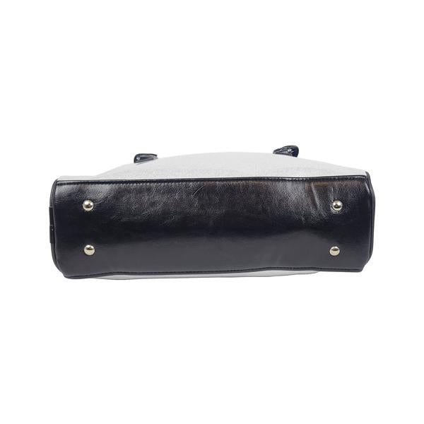 Faux Patent Leather Bowler Bag (Silver-Diamond)