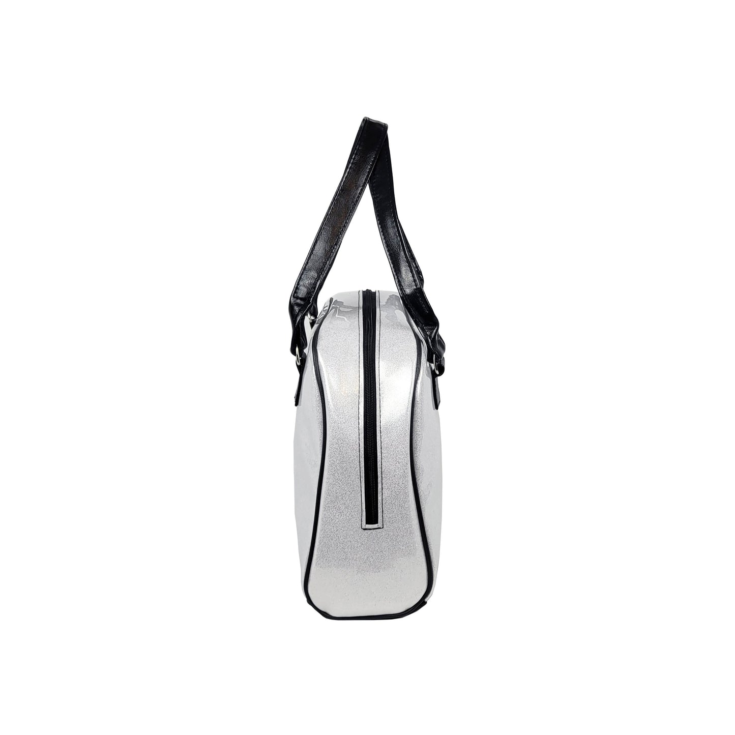 Faux Patent Leather Bowler Bag (Silver-Diamond)