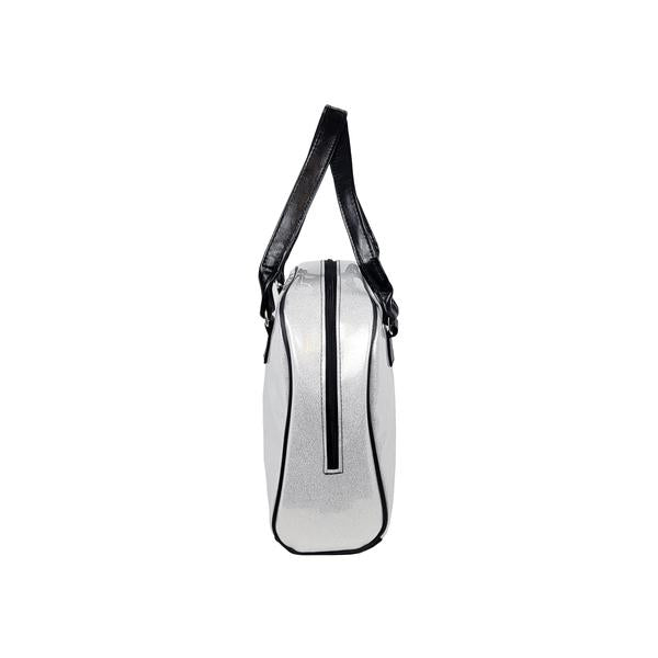 Faux Patent Leather Bowler Bag (Silver-Diamond)