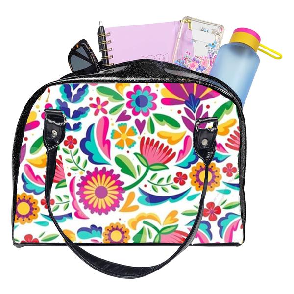 Fiesta Bowler Bag (White Florals)