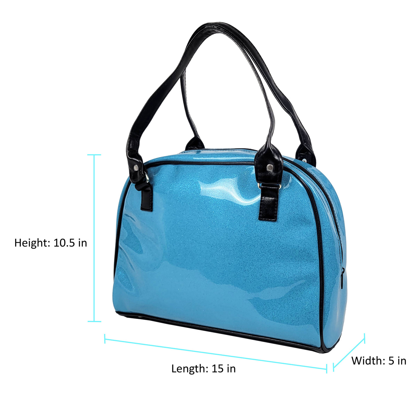 Faux Patent Leather Bowler Bag (Blue)