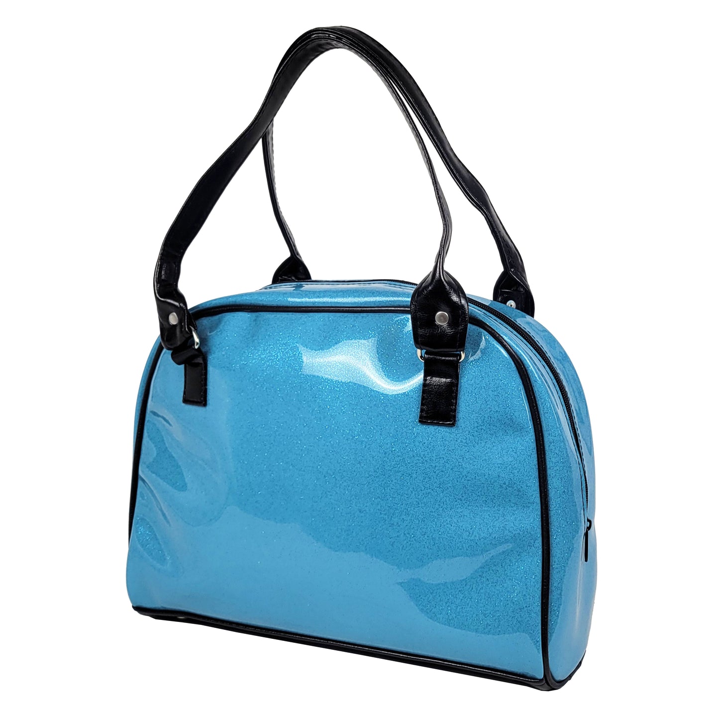 Faux Patent Leather Bowler Bag (Blue)