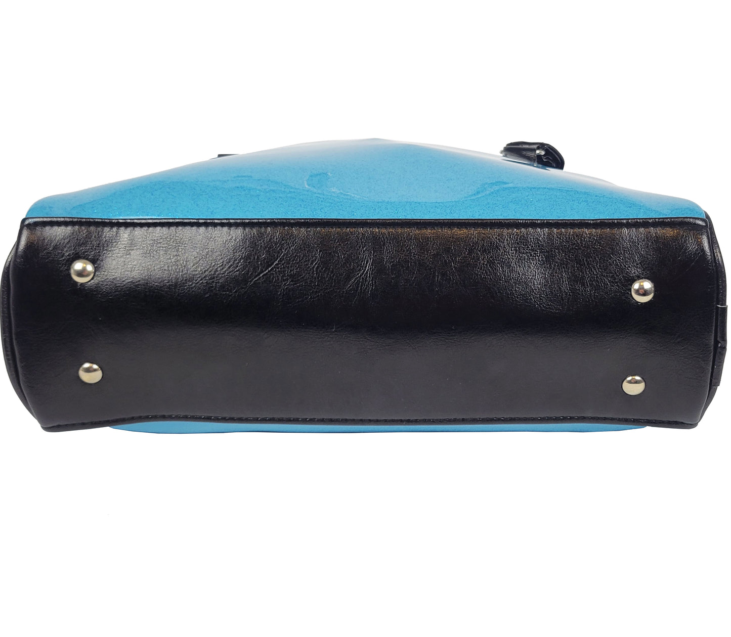 Faux Patent Leather Bowler Bag (Blue)