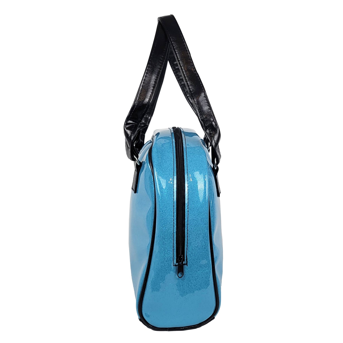Faux Patent Leather Bowler Bag (Blue)