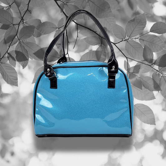 Faux Patent Leather Bowler Bag (Blue)