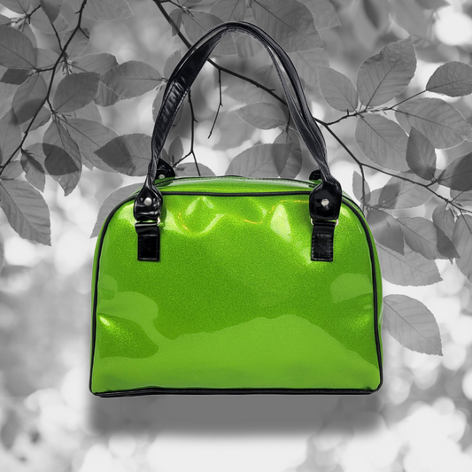 Faux Patent Leather Bowler Bag (Green)