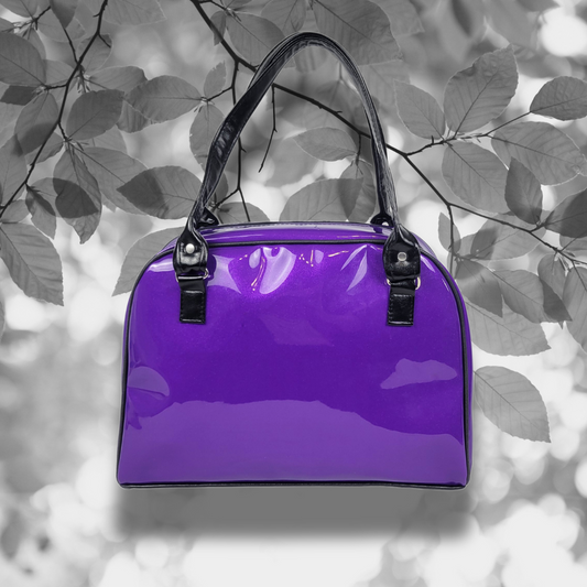 Faux Patent Leather Bowler Bag (Purple)