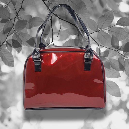 Faux Patent Leather Bowler Bag (Burgundy/Red)