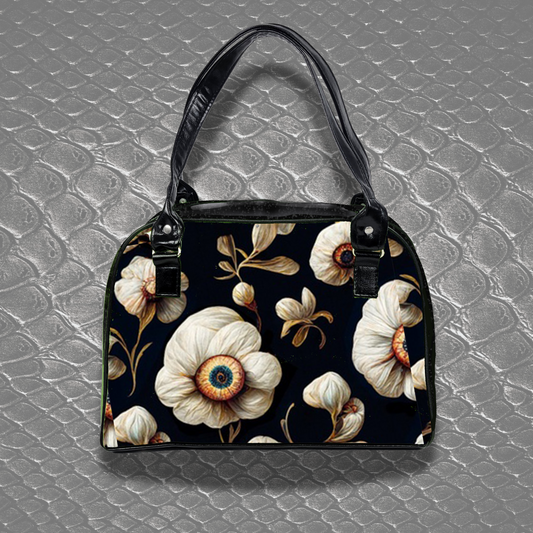 Dark Bowler Bag (White Eyeball Flowers)