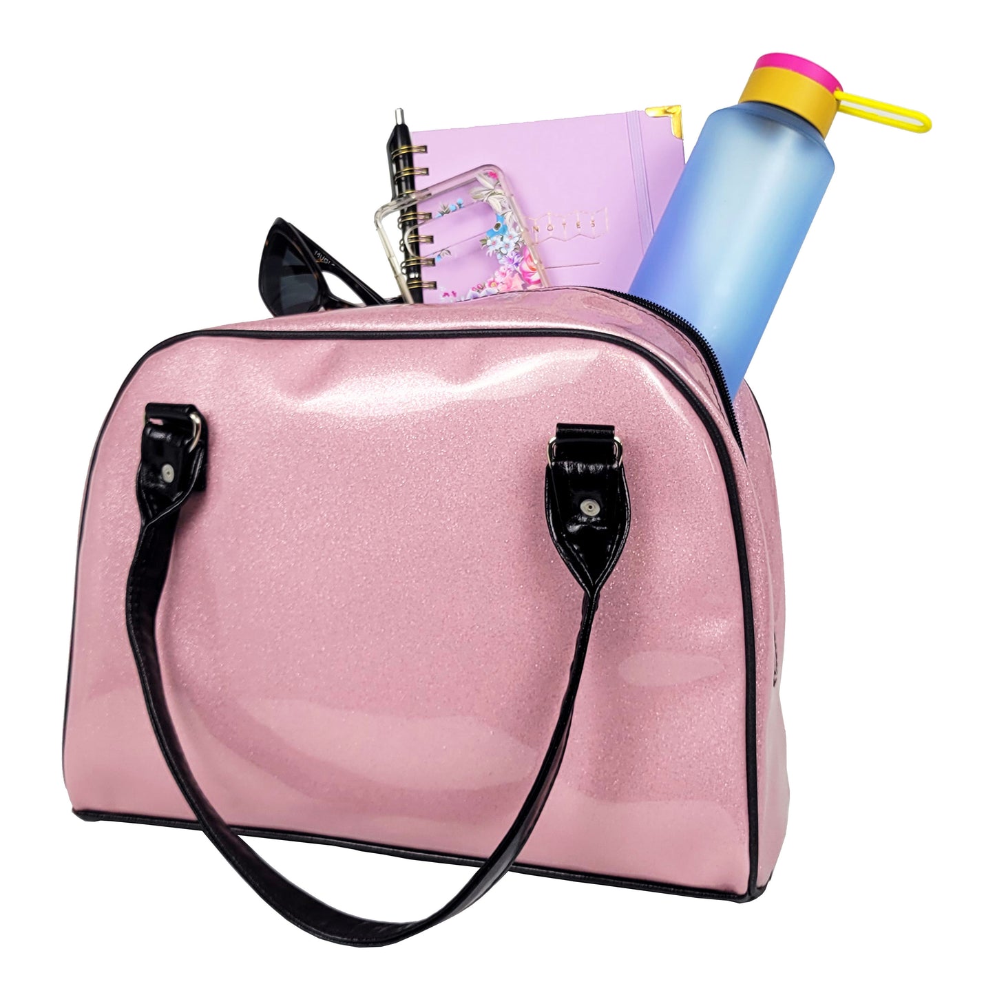 Faux Patent Leather Bowler Bag (Pink)