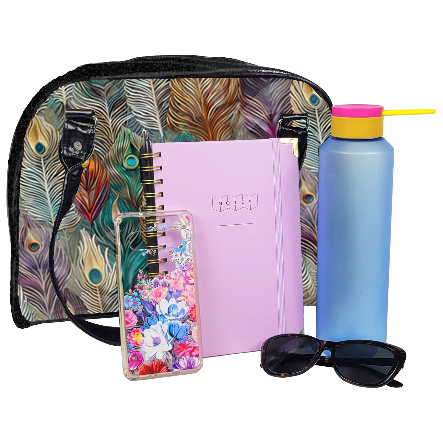 Flora & Fauna Bowler Bag (Rainbow Feathers)