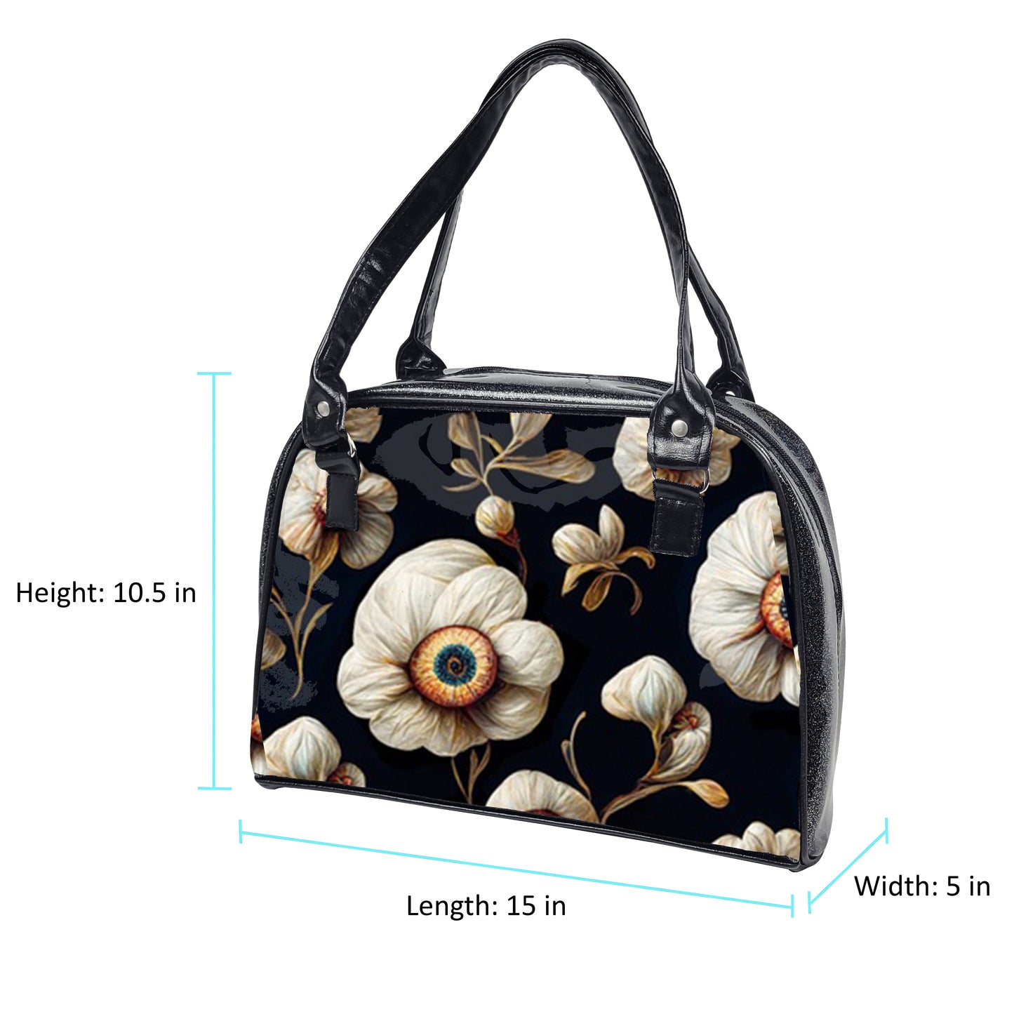 Dark Bowler Bag (White Eyeball Flowers)